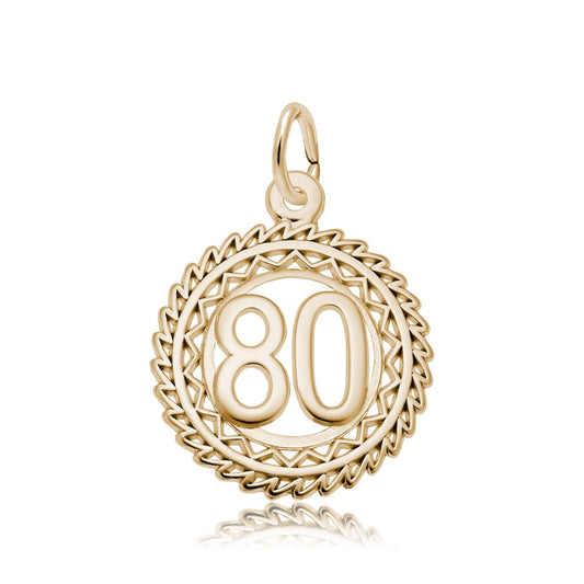 Number 80 Disc Charm in 14K Yellow Gold