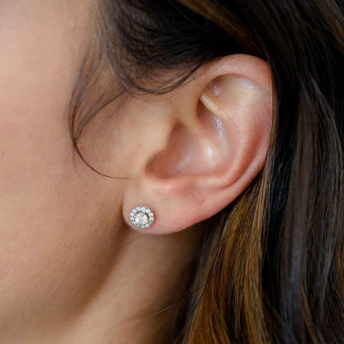 1/2 ct. tw. Round Brilliant Diamond Halo Earrings in 10K White Gold front view