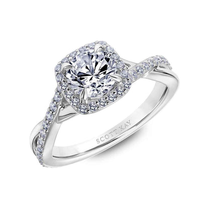 Scott Kay Namaste 1/3 ct. tw. Diamond Halo Semi-Mount Engagement Ring with Twisted Shank in 14K White & Pink Gold