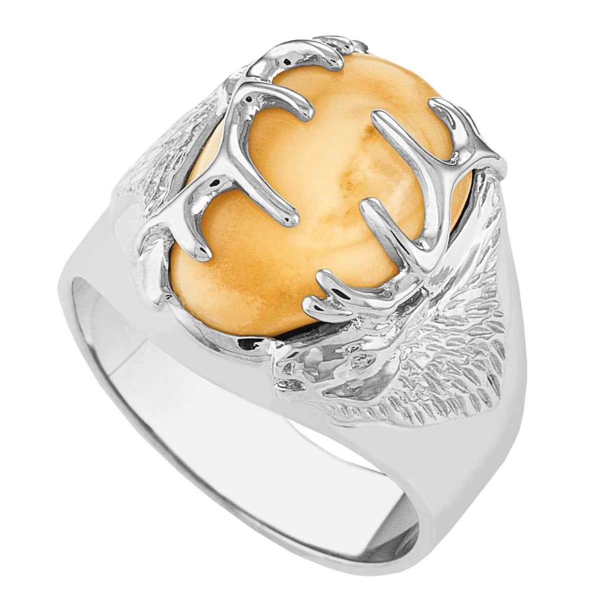 Men's Elk Ivory Twin Peak Ring in Sterling Silver - Twin Peaks