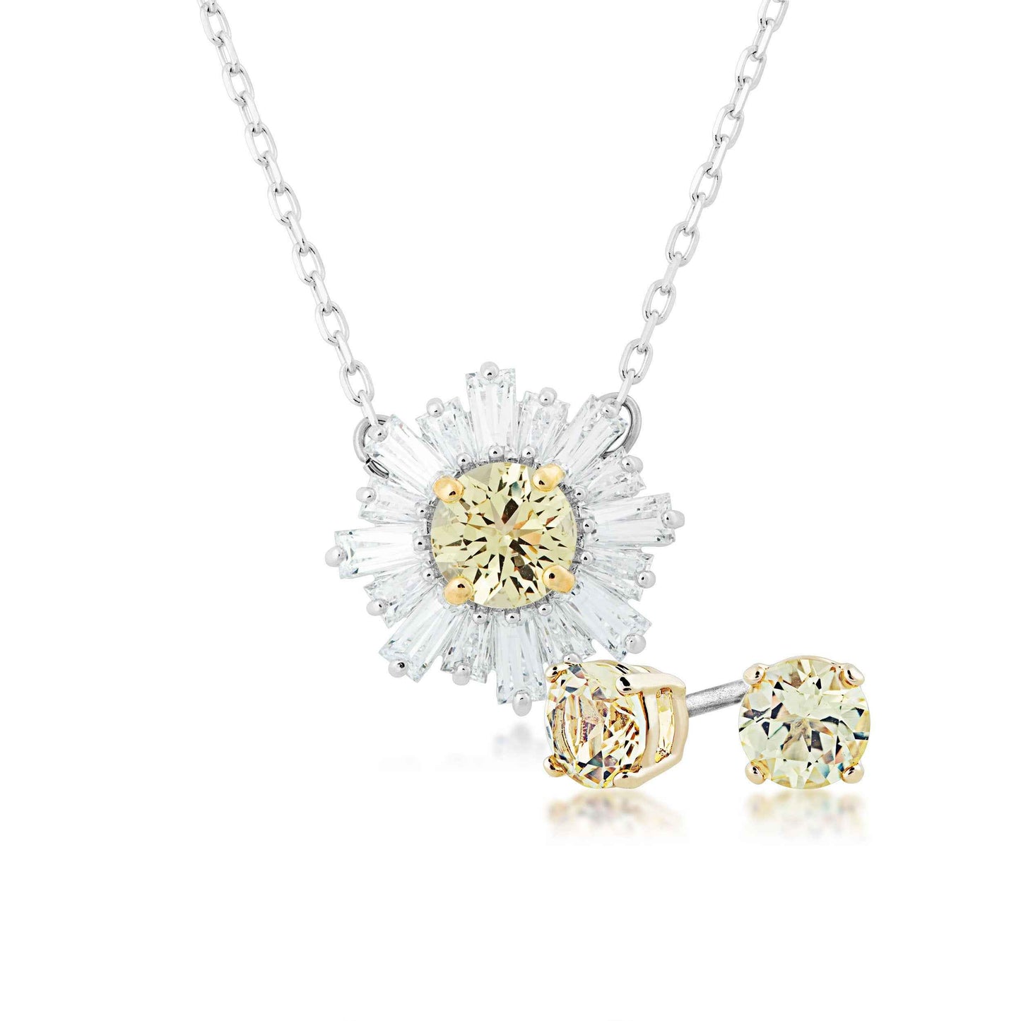 Swarovski Sunshine Collection Yellow and White Crystal Pendant and Earring set in Silver Plating
