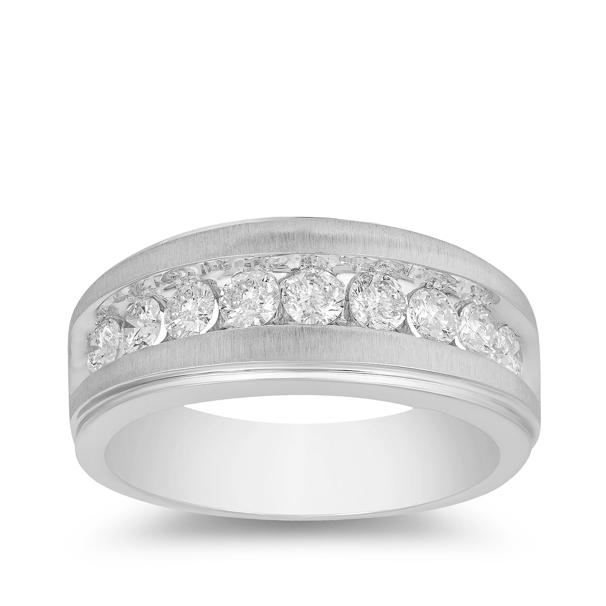 1 ct. tw. Men's 9-Stone Diamond Brushed Finish Wedding Band in 10K White Gold