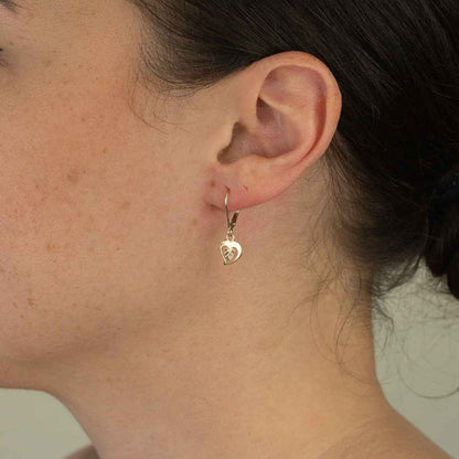 Black Hills Gold Heart & Two-Tone Leaf Dangle Earrings in 10K Yellow Gold front view