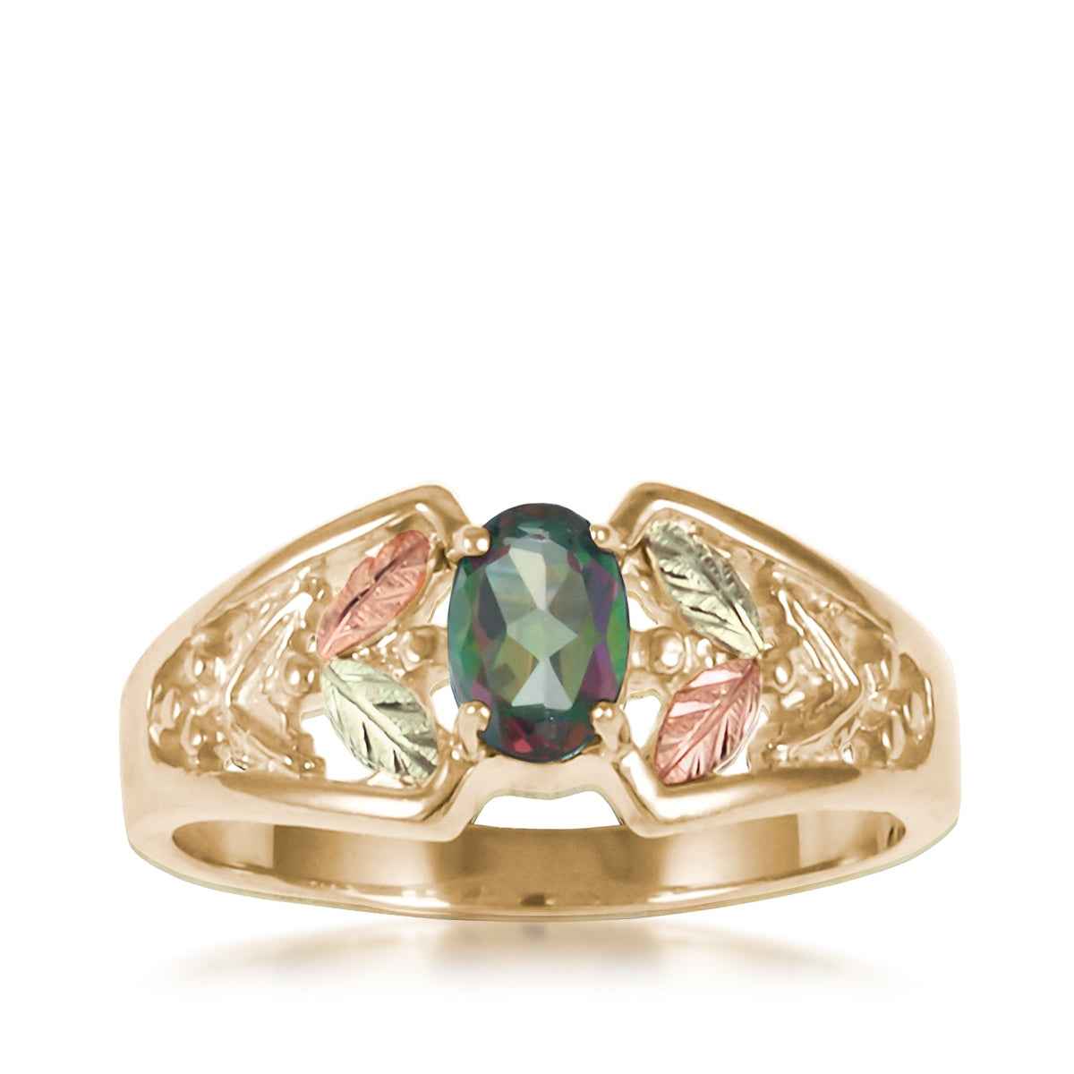 Black Hills Gold Oval Mystic Fire Topaz Open Ring in 10K Yellow Gold