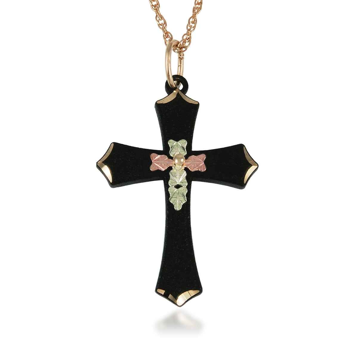 Black Hills Gold Black Powder Coated Flared Cross Pendant