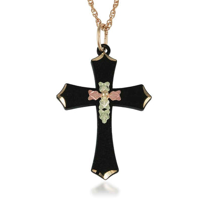 Black Hills Gold Black Powder Coated Flared Cross Pendant