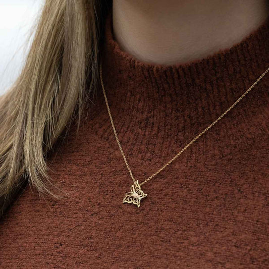 Black Hills Gold Open Milgrain Butterfly Pendant in 10K Yellow Gold close-up detail