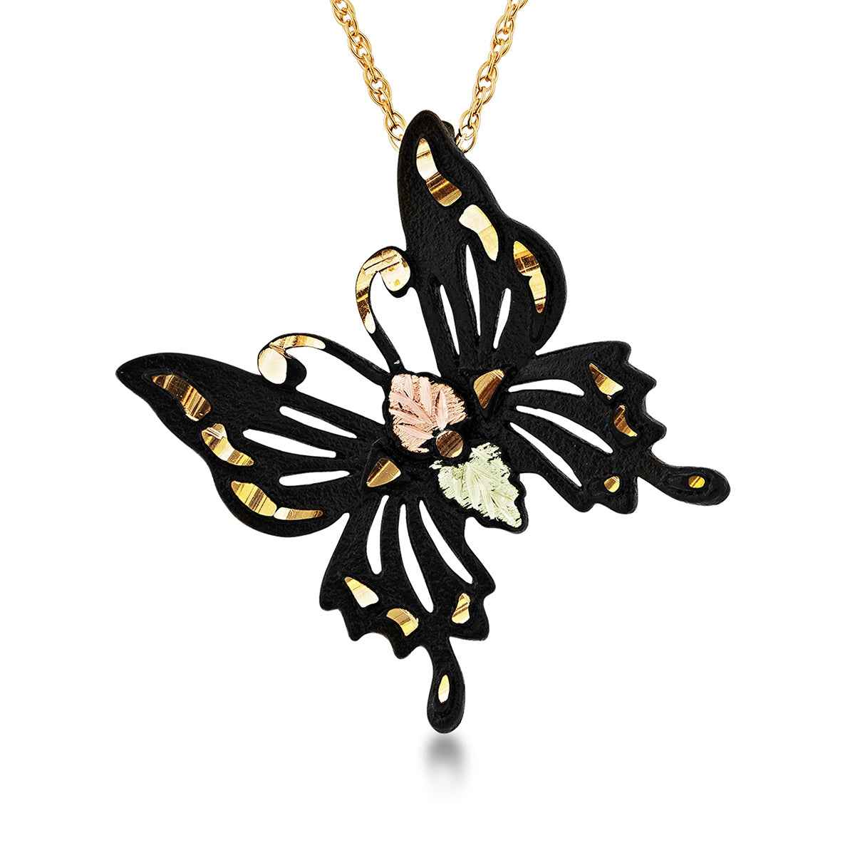 Black Hills Gold Black Powder Coated Butterfly Pendant