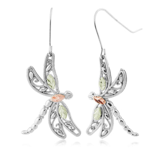 Black Hills Gold Milgrain Dragonfly Dangle Earrings in Sterling Silver