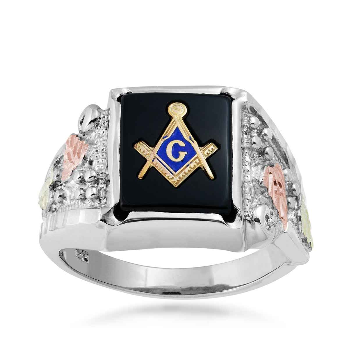 Black Hills Gold Men's Rectangle Onyx Masonic Ring in Sterling Silver (2)