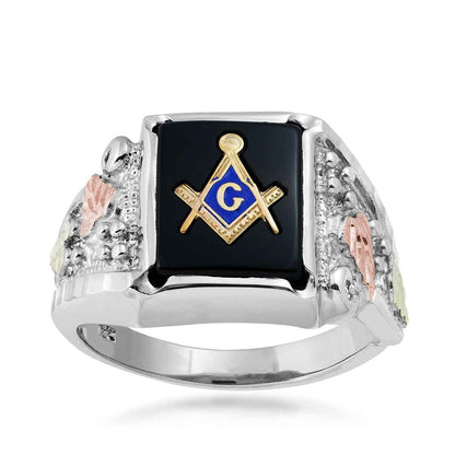 Black Hills Gold Men's Rectangle Onyx Masonic Ring in Sterling Silver (2)