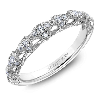 Scott Kay Heaven's Gate 1/5 ct. tw. Diamond Cluster Wedding Band with Milgrain Border Design in 14K White Gold