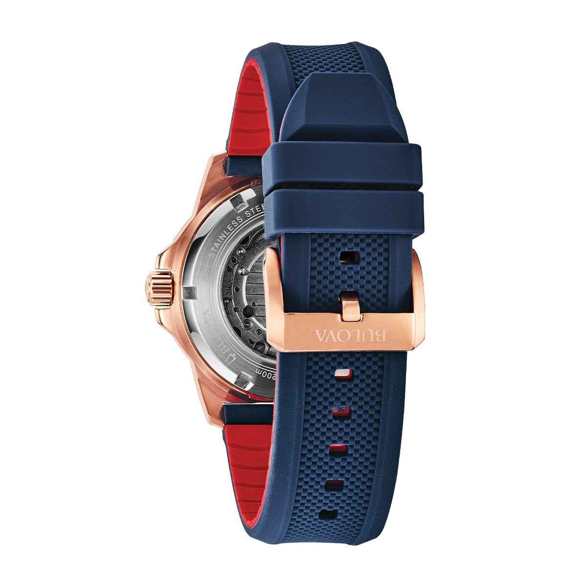 Bulova Men's Marine Star Automatic Pink Gold-Tone Stainless Steel Watch with Blue Dial