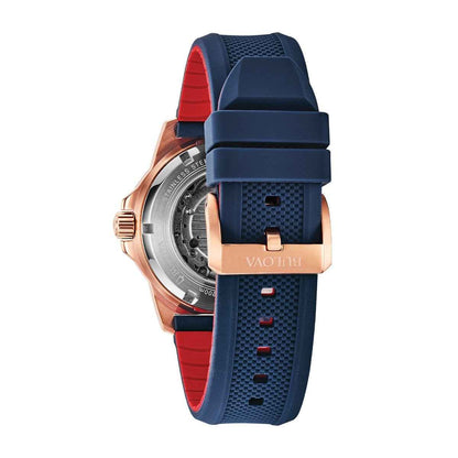 Bulova Men's Marine Star Automatic Pink Gold-Tone Stainless Steel Watch with Blue Dial