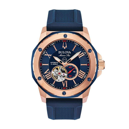 Bulova Men's Marine Star Automatic Pink Gold-Tone Stainless Steel Watch with Blue Dial