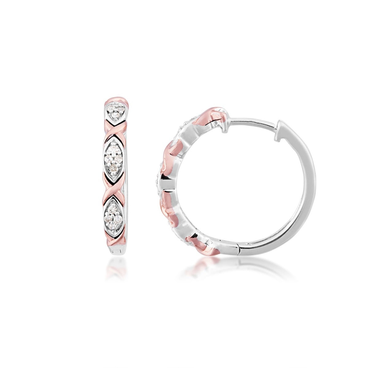 1/10 ct. tw. Diamond Cluster Hoop Earrings in Sterling Silver & 10K Pink Gold