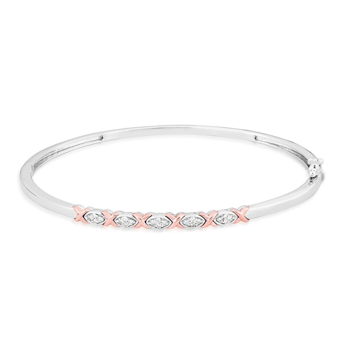 1/7 ct. tw. Diamond Cluster Bangle Bracelet in Sterling Silver & 10K Pink Gold