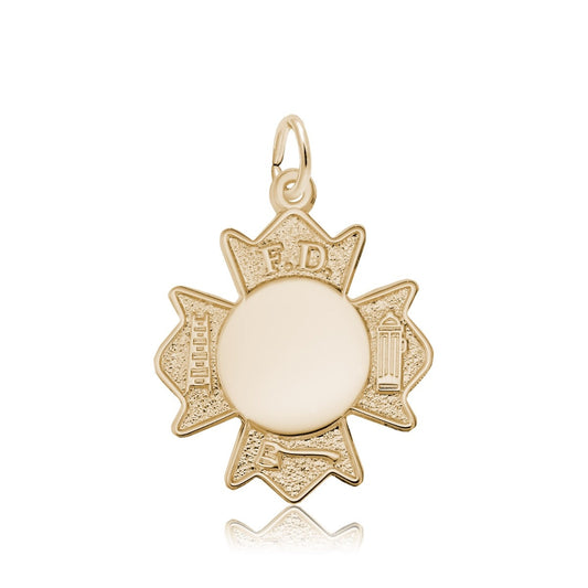 Fire Department Badge Charm in 14K Yellow Gold