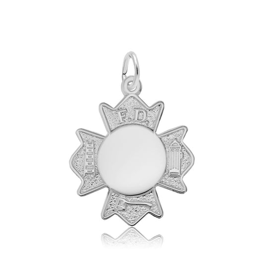 Fire Department Badge Charm in Sterling Silver