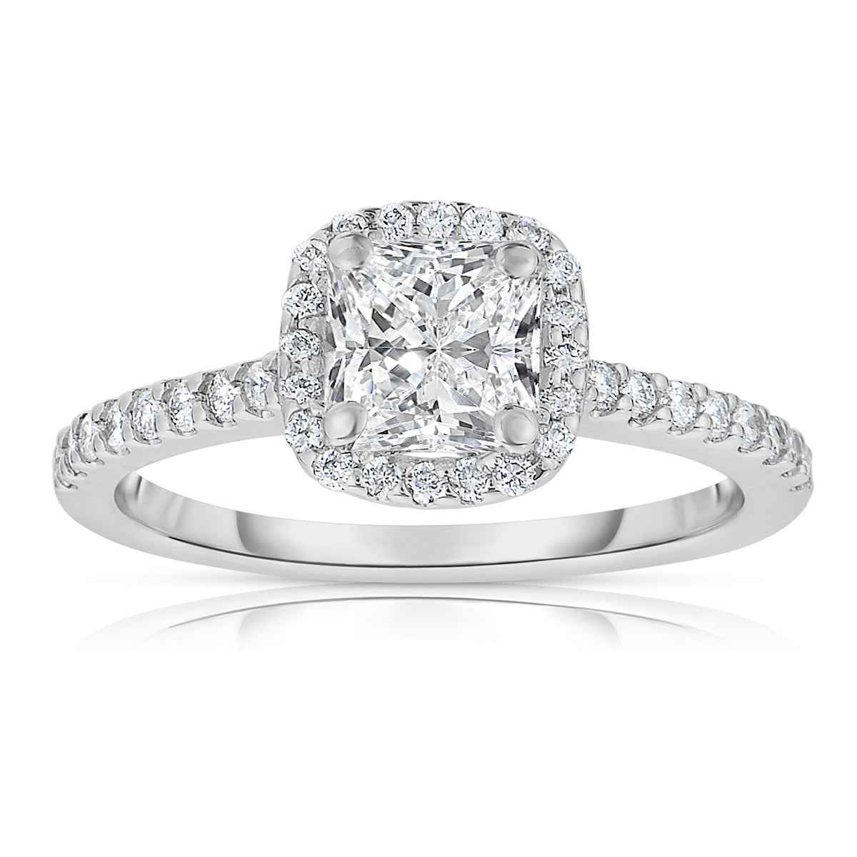 Natural 1-1/4 ct. tw. Cushion Diamond Halo Engagement Ring in 14K White Gold