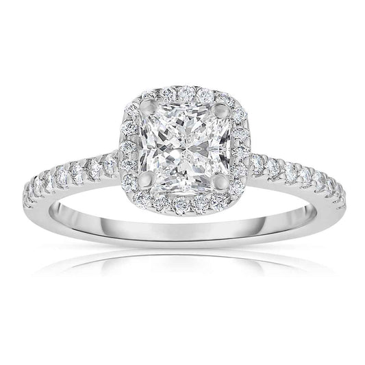 Natural 1-1/4 ct. tw. Cushion Diamond Halo Engagement Ring in 14K White Gold