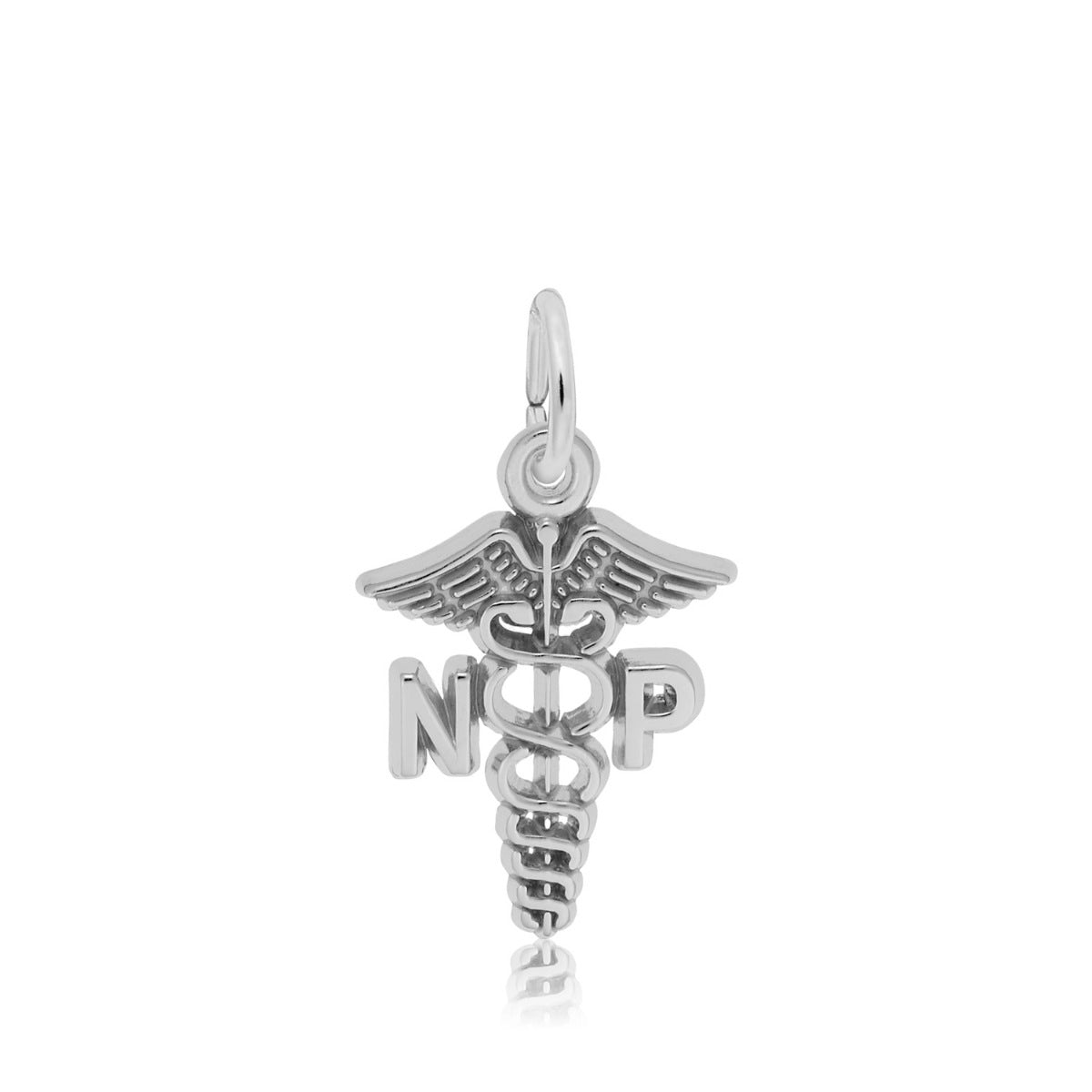 Nurse Practitioner Caduceus Charm in Sterling Silver