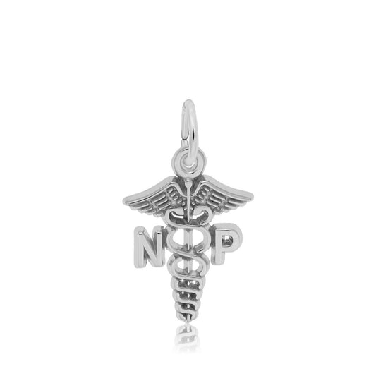 Nurse Practitioner Caduceus Charm in Sterling Silver