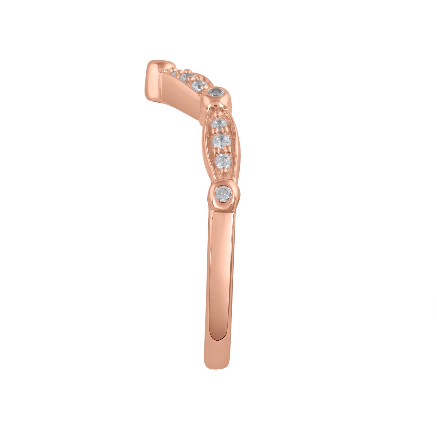 Perfect Match 1/8 ct. tw. Diamond Contoured Anniversary Band with Raised Bezel-Set Diamonds in 10K Pink Gold front view