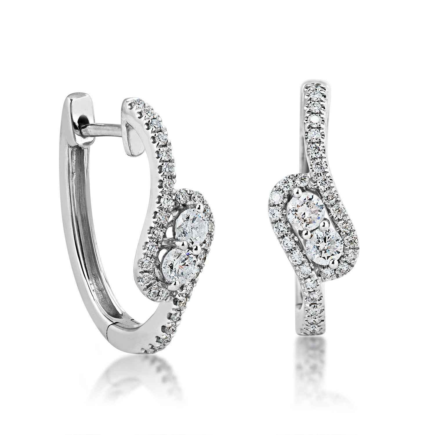 2BeLoved 5/8 ct. tw. Diamond Oval Hoop Earrings with Click Back in 10K White Gold