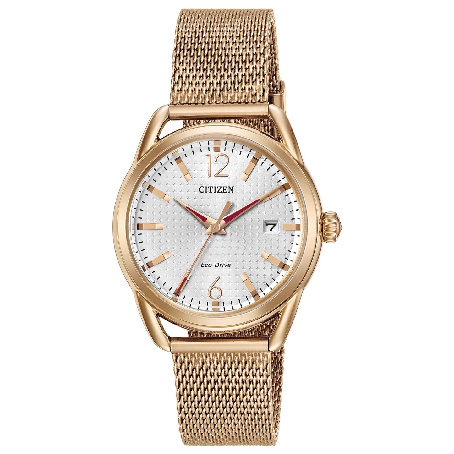 Citizen The Drive Collection Ladies' Silver-Tone Dial Watch with Rose Gold-Tone Stainless Steel Case & Milanses Mesh Band
