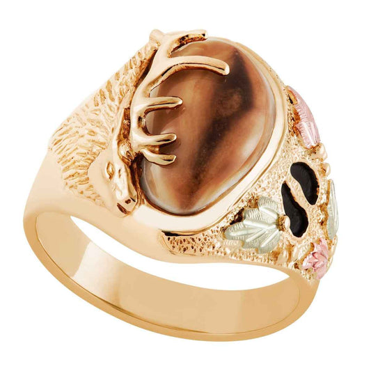 Men's Elk Ivory Black Hills Gold Ring in 10K Yellow Gold - I1789 Wapiti