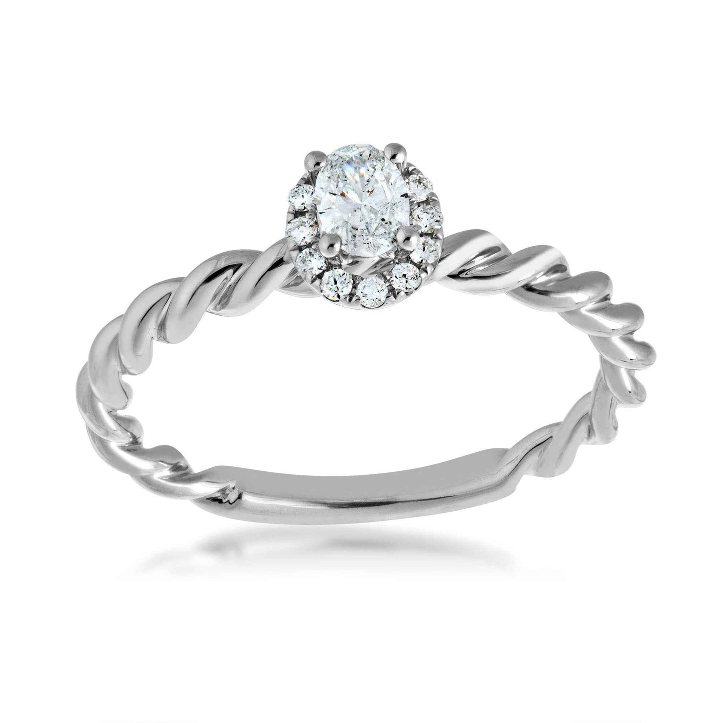 Amaura Collection 1/4 ct. tw. Oval Diamond with Halo Engagement Ring with Twist Band in 10K White Gold
