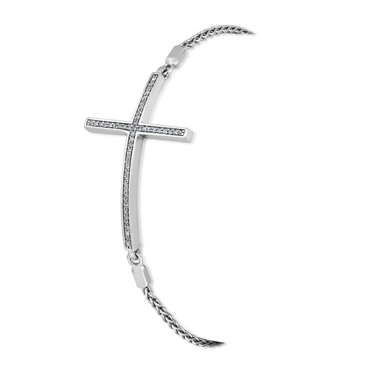 1/6 ct. tw. Diamond Cross Bolo Bracelet in Sterling Silver