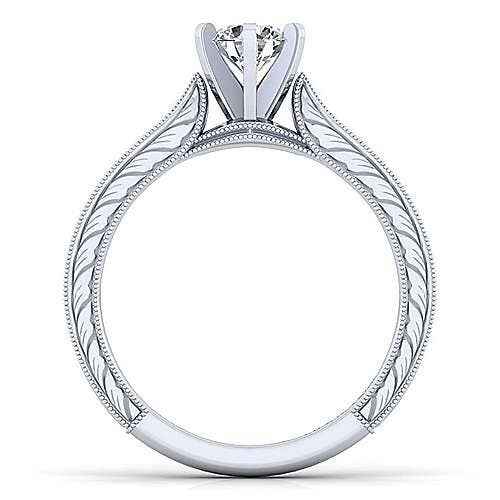 Gabriel & Co. 1/10 ct. Vintage Round Semi-Mount Engagement Ring with Milgrain Detailing in 14K White Gold front view