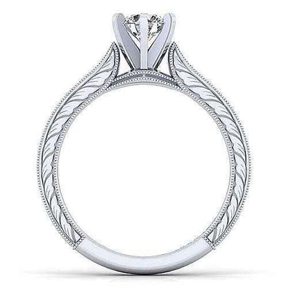 Gabriel & Co. 1/10 ct. Vintage Round Semi-Mount Engagement Ring with Milgrain Detailing in 14K White Gold front view