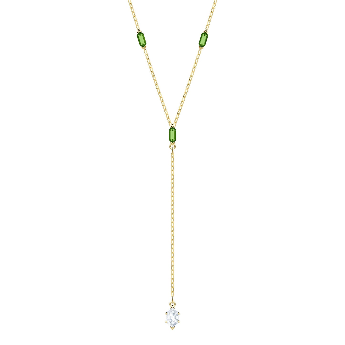 Swarovski OZ Collection White and Green Crystal Y-Necklace in Yellow Gold Plating