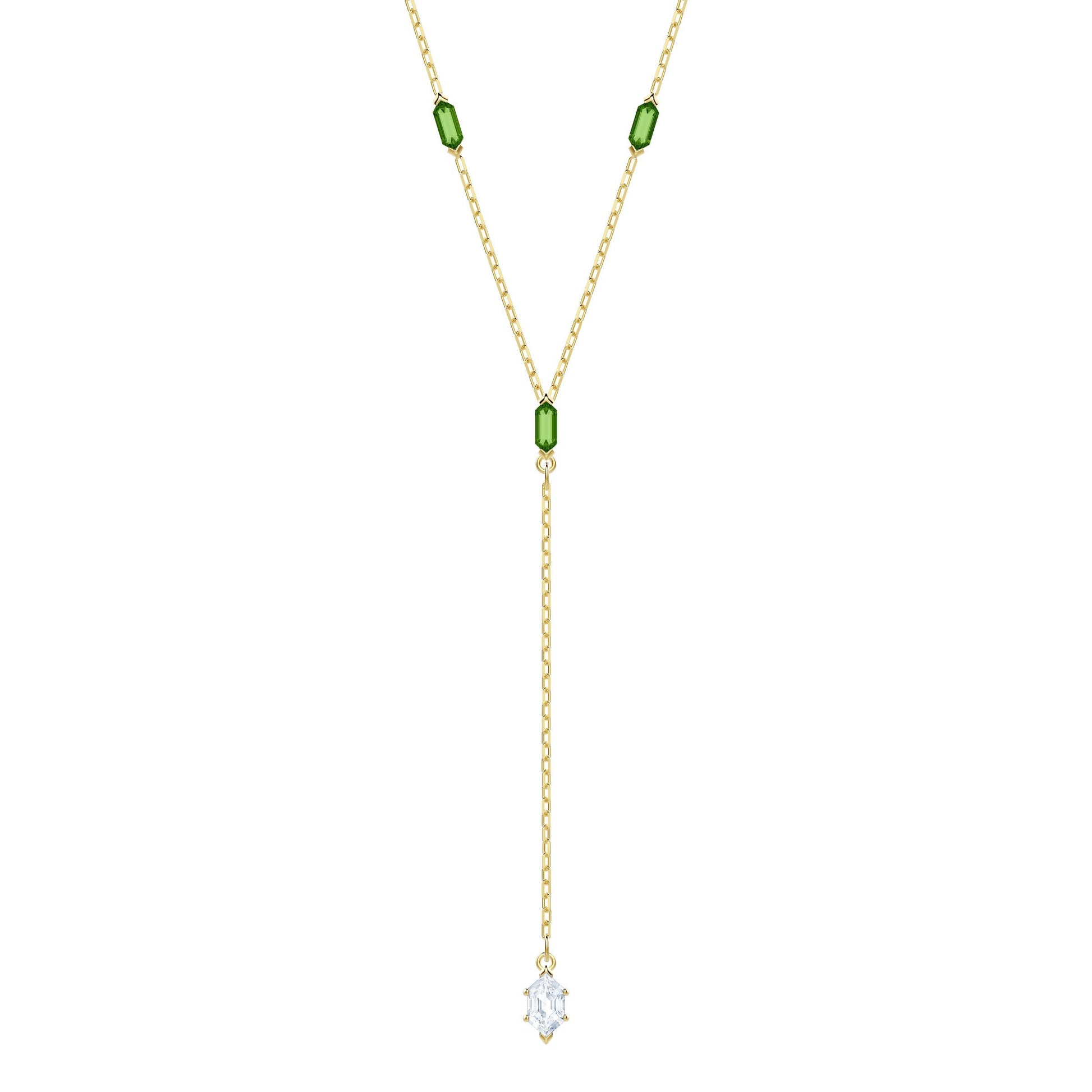 Swarovski OZ Collection White and Green Crystal Y-Necklace in Yellow Gold Plating