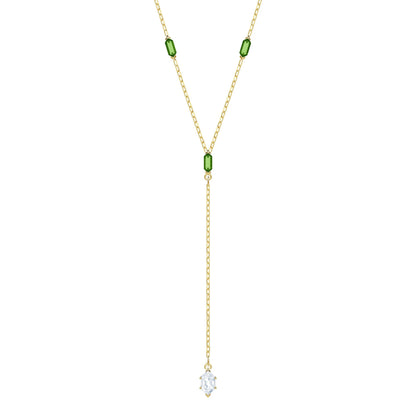 Swarovski OZ Collection White and Green Crystal Y-Necklace in Yellow Gold Plating