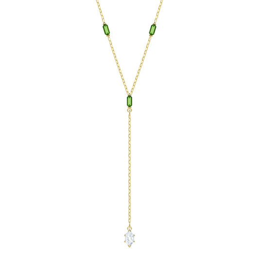 Swarovski OZ Collection White and Green Crystal Y-Necklace in Yellow Gold Plating