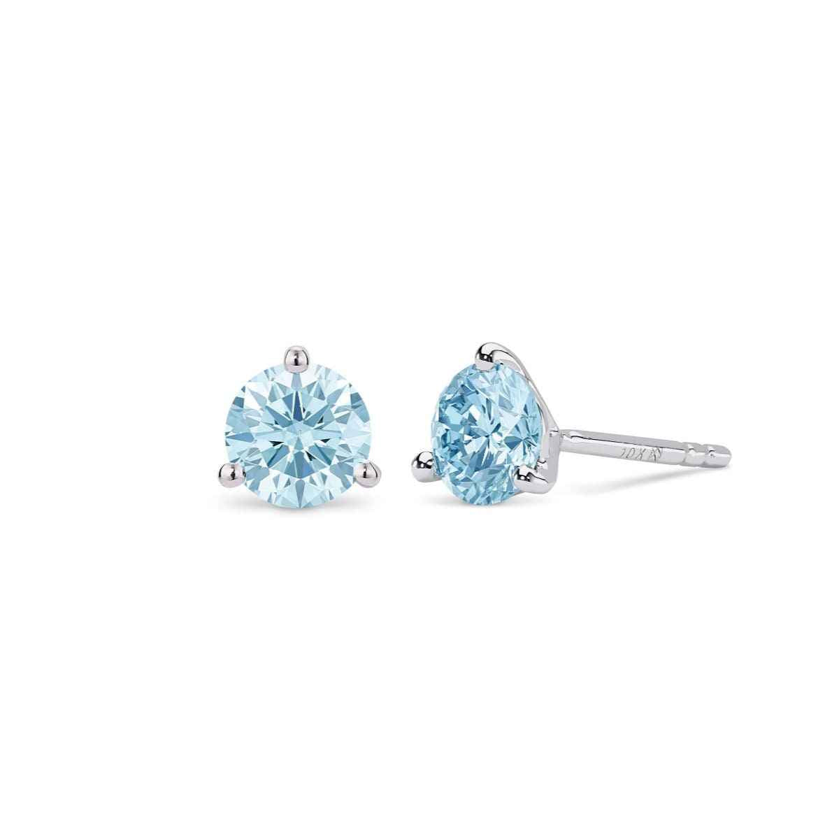 Lightbox 1 ct. tw. Lab-Grown Round Blue Diamond Solitaire Earrings in 10K White Gold