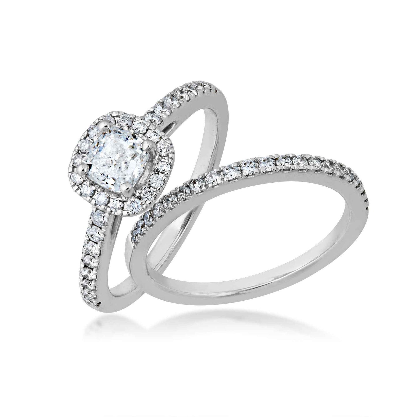 Amaura Collection 1-1/4 ct. tw. Cushion Cut Diamond Halo Wedding Set in 14K White Gold close-up detail
