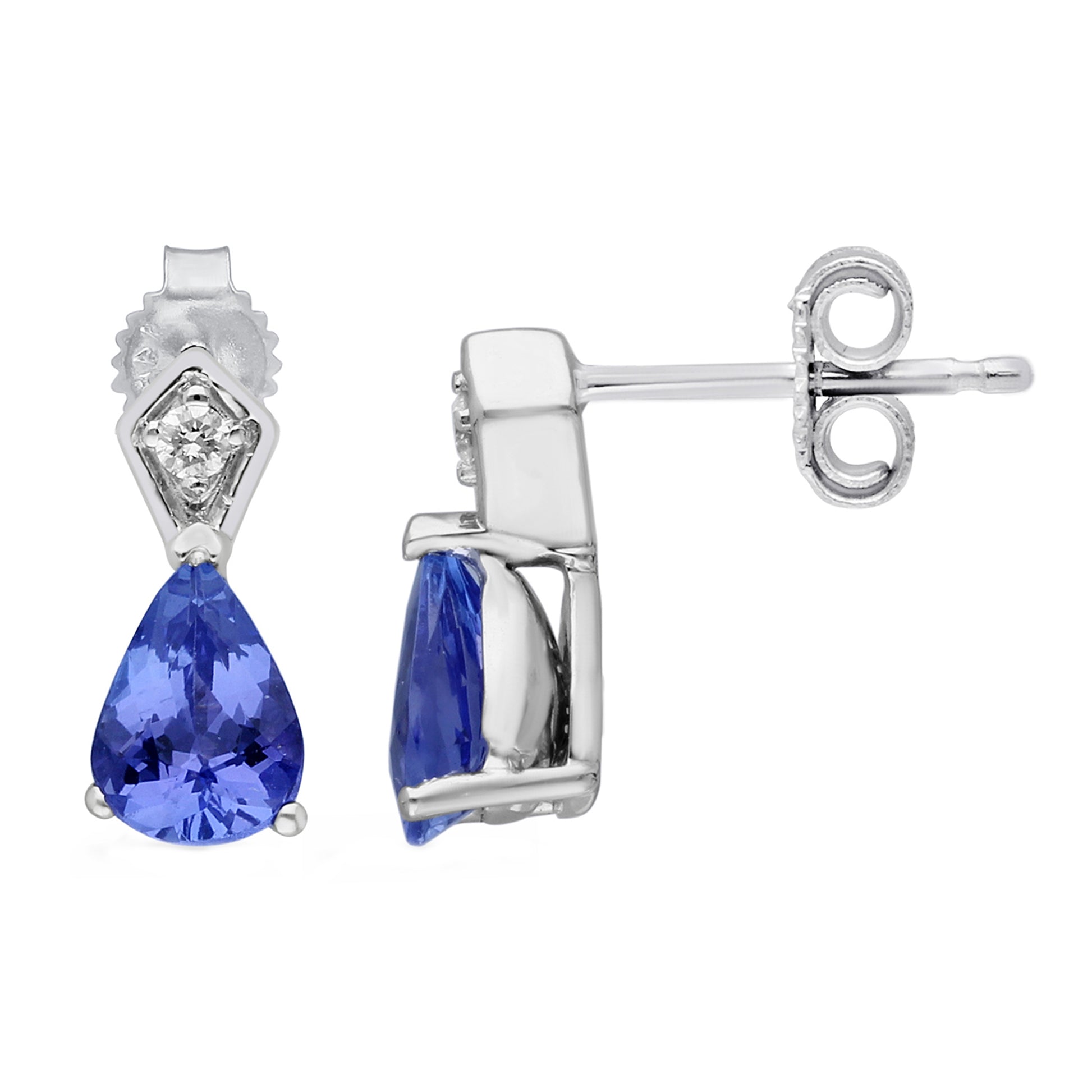 Kallati Pear Tanzanite & Diamond Accent Earrings in 14K White Gold