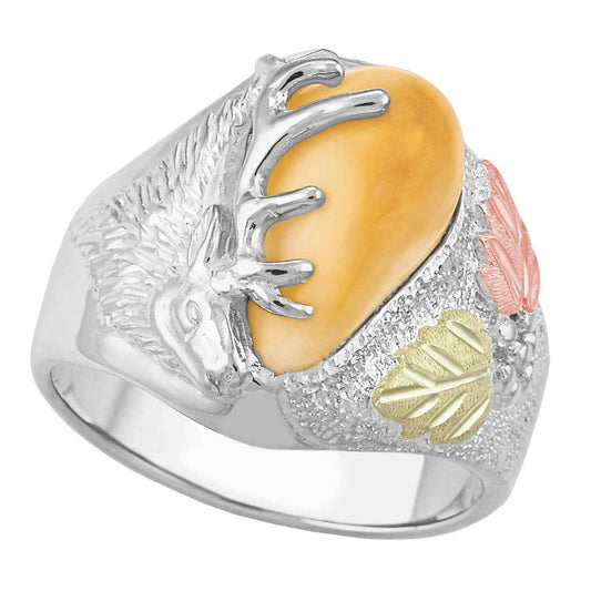 Men's Elk Ivory Black Hills Gold Ring in Sterling Silver - Dakota