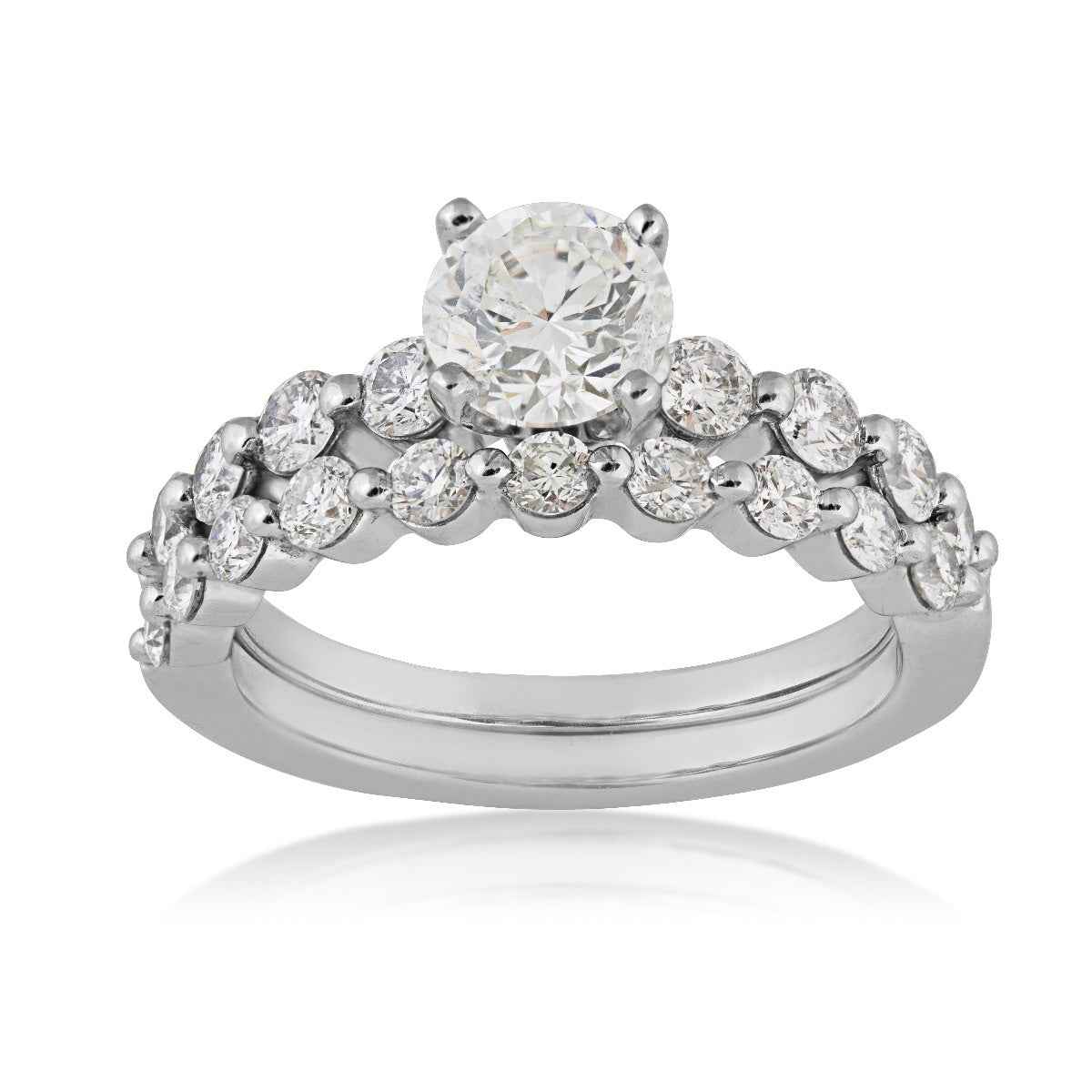 Noventa 2-1/10 ct. tw. Round Brilliant Prong Set Diamond Wedding Set in 14K White Gold
