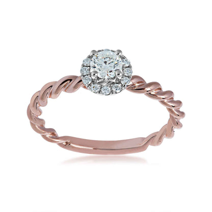Natural 3/8 ct. tw. Round Diamond Halo Twist Engagement Ring in 10K Pink Gold