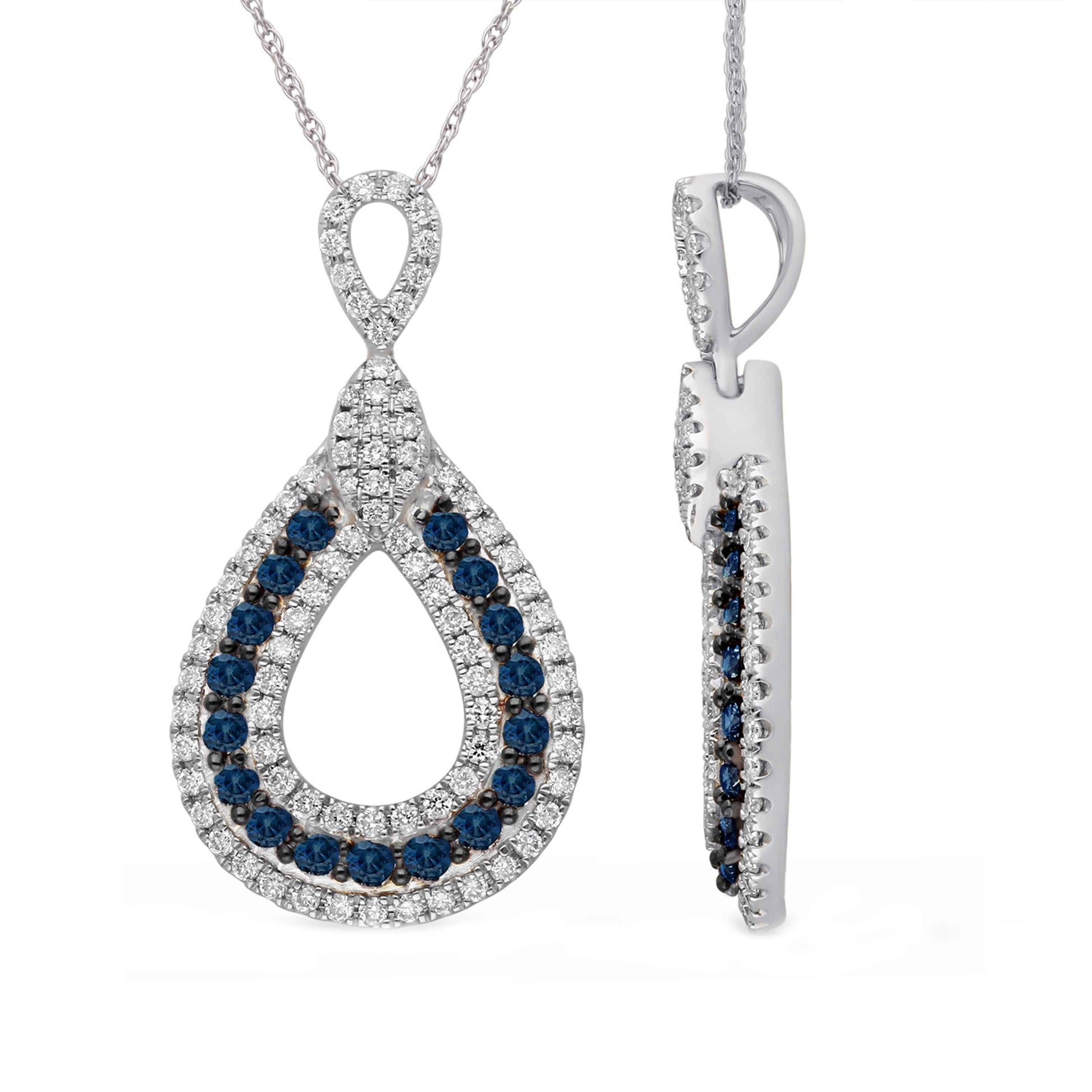Kallati Round Sapphire & 3/8 ct. tw. Diamond Pear-Shaped Twist Pendant in 14K White Gold