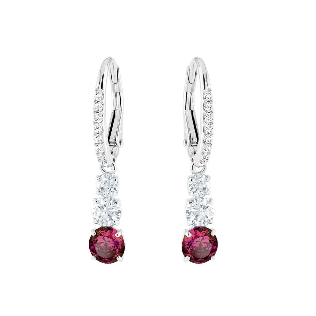 Swarovski Attract Trilogy Collection Red and White Crystal Dangle Earrings in Rhodium Plating