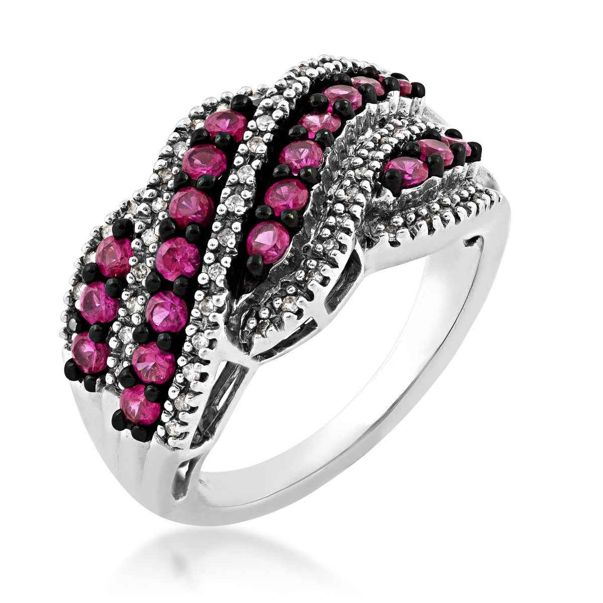 Created Ruby and Diamond Accent Ring in Sterling Silver front view