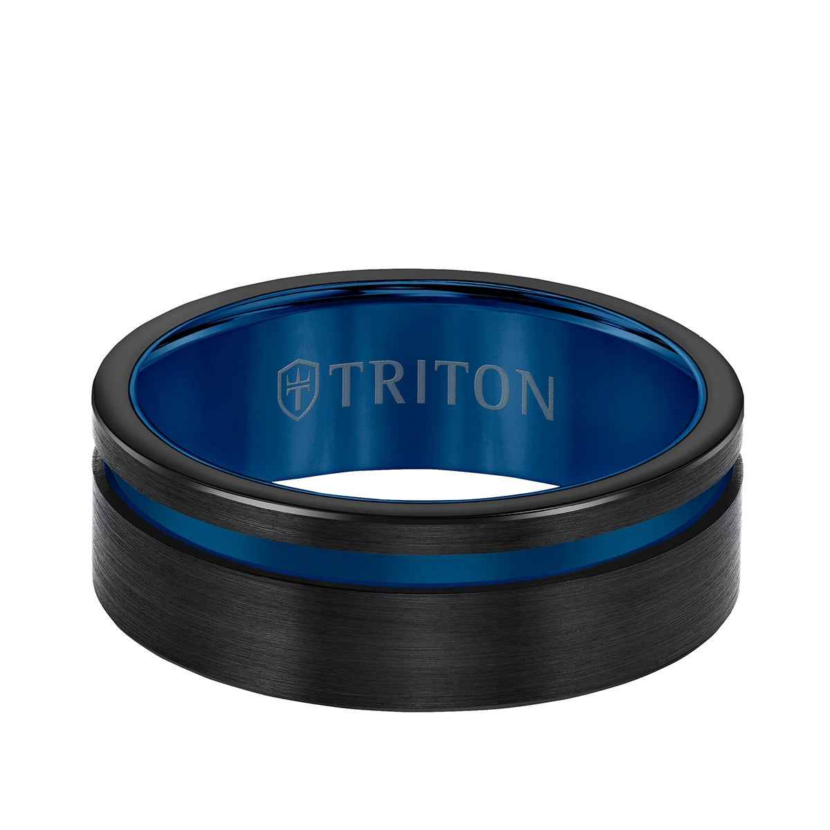 Triton Men's 8mm Blue Cut Tungsten Wedding Band