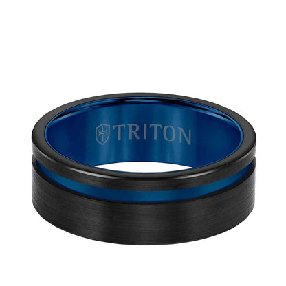 Triton Men's 8mm Blue Cut Tungsten Wedding Band